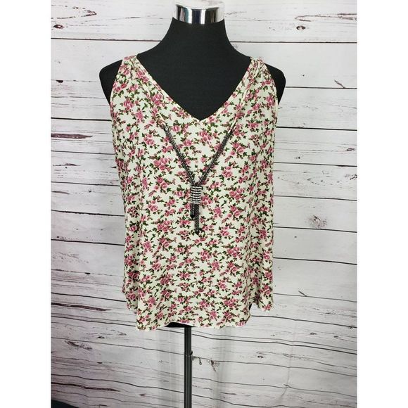 Annabelle USA Women's Cream White Pink‎ Floral Strappy Necklace Tank Top LARGE - Picture 12 of 12